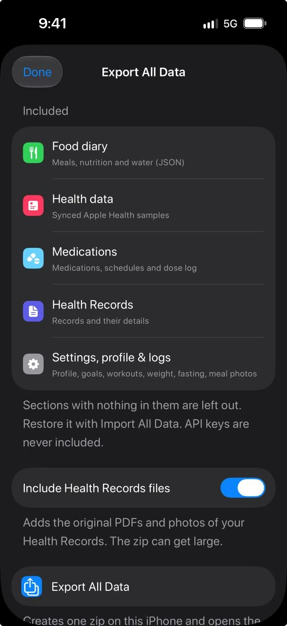 Ayuvo Export All Data sheet